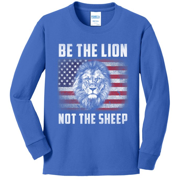 Be The Lion Not The Sheep American Flag Patriot For Boy Funny Gift Kids Long Sleeve Shirt