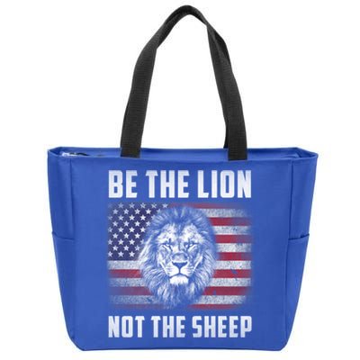 Be The Lion Not The Sheep American Flag Patriot For Boy Funny Gift Zip Tote Bag