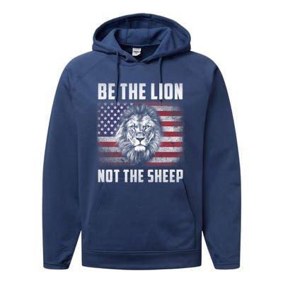 Be The Lion Not The Sheep American Flag Patriot For Boy Funny Gift Performance Fleece Hoodie