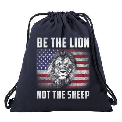 Be The Lion Not The Sheep American Flag Patriot For Boy Funny Gift Drawstring Bag