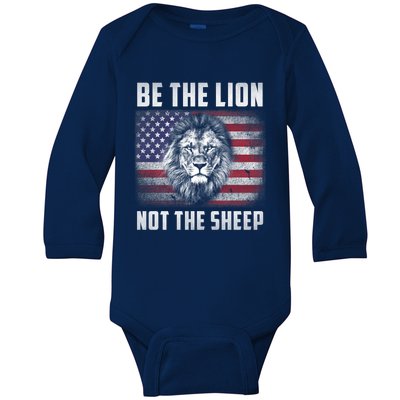 Be The Lion Not The Sheep American Flag Patriot For Boy Funny Gift Baby Long Sleeve Bodysuit