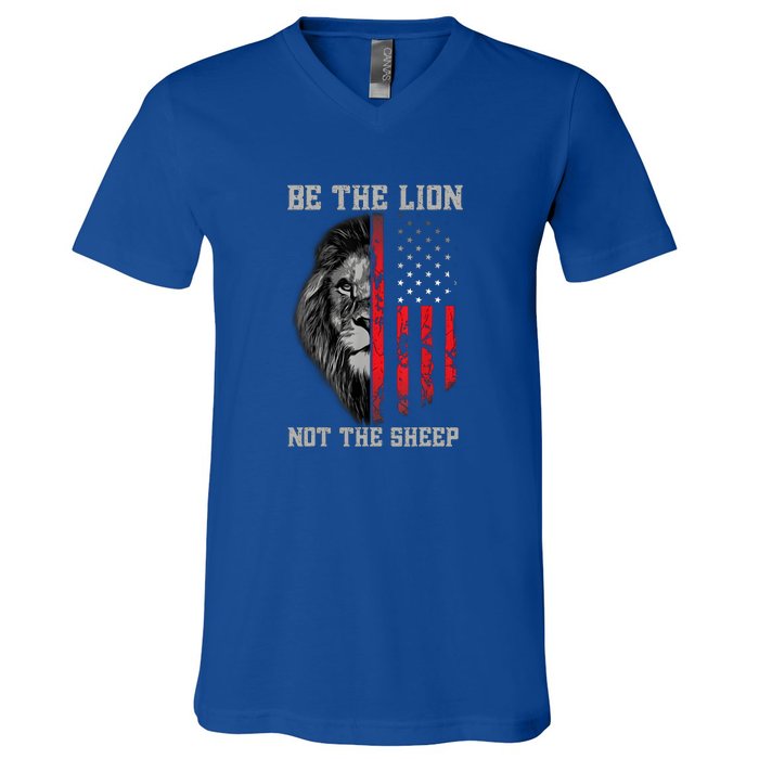 Be The Lion American Flag Vintage V-Neck T-Shirt