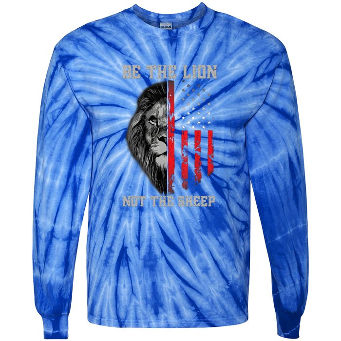 Be The Lion American Flag Vintage Tie-Dye Long Sleeve Shirt