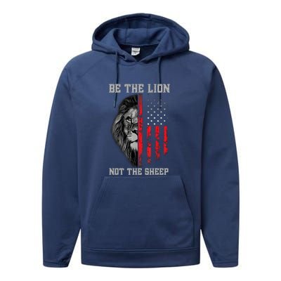 Be The Lion American Flag Vintage Performance Fleece Hoodie