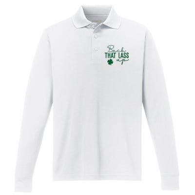 Back That Lass Up Funny St Patricks Day Offensive Performance Long Sleeve Polo