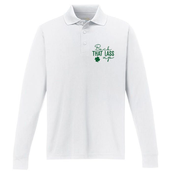 Back That Lass Up Funny St Patricks Day Offensive Performance Long Sleeve Polo