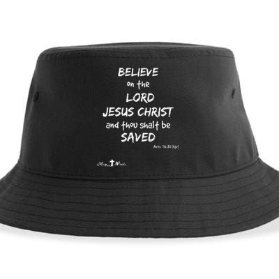 Believe The Lord Jesus Christ Thou Shalt Be Saved Acts 1631 Sustainable Bucket Hat