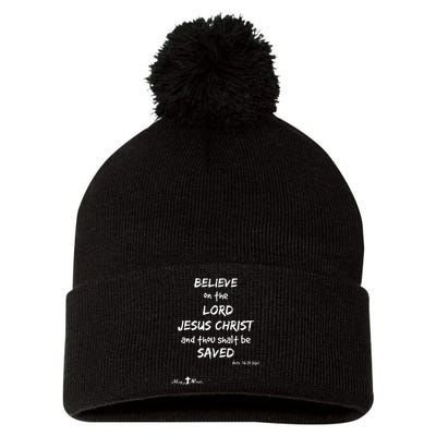 Believe The Lord Jesus Christ Thou Shalt Be Saved Acts 1631 Pom Pom 12in Knit Beanie