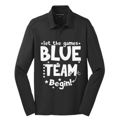 Blue Team Let The Games Begin Field Trip Day Silk Touch Performance Long Sleeve Polo