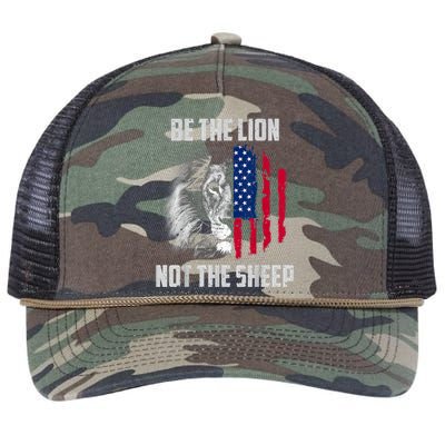 Be The Lion Not The Sheep Patriotic American Flag Retro Rope Trucker Hat Cap