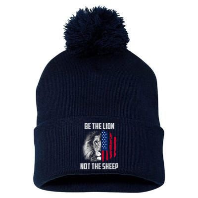 Be The Lion Not The Sheep Patriotic American Flag Pom Pom 12in Knit Beanie