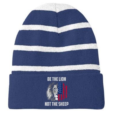 Be The Lion Not The Sheep Patriotic American Flag Striped Beanie with Solid Band