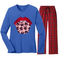 Bodybuilding Tongue Lifting Weights Gym Fitness Bodybuilder Cute Gift Women's Long Sleeve Flannel Pajama Set 