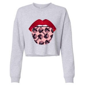 Bodybuilding Tongue Lifting Weights Gym Fitness Bodybuilder Cute Gift Cropped Pullover Crew