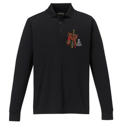 Be The Light Matthew 5 14 Christmas Jesus Cross Performance Long Sleeve Polo