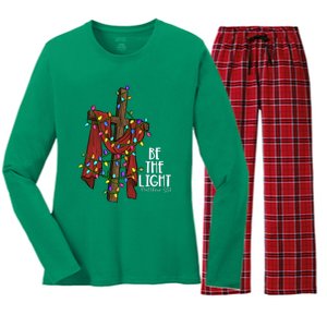 Be The Light Matthew 5 14 Christmas Jesus Cross Women's Long Sleeve Flannel Pajama Set 