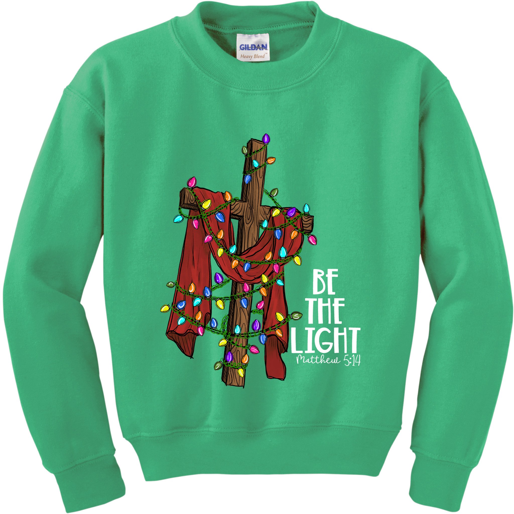 Be The Light Matthew 5 14 Christmas Jesus Cross Kids Sweatshirt