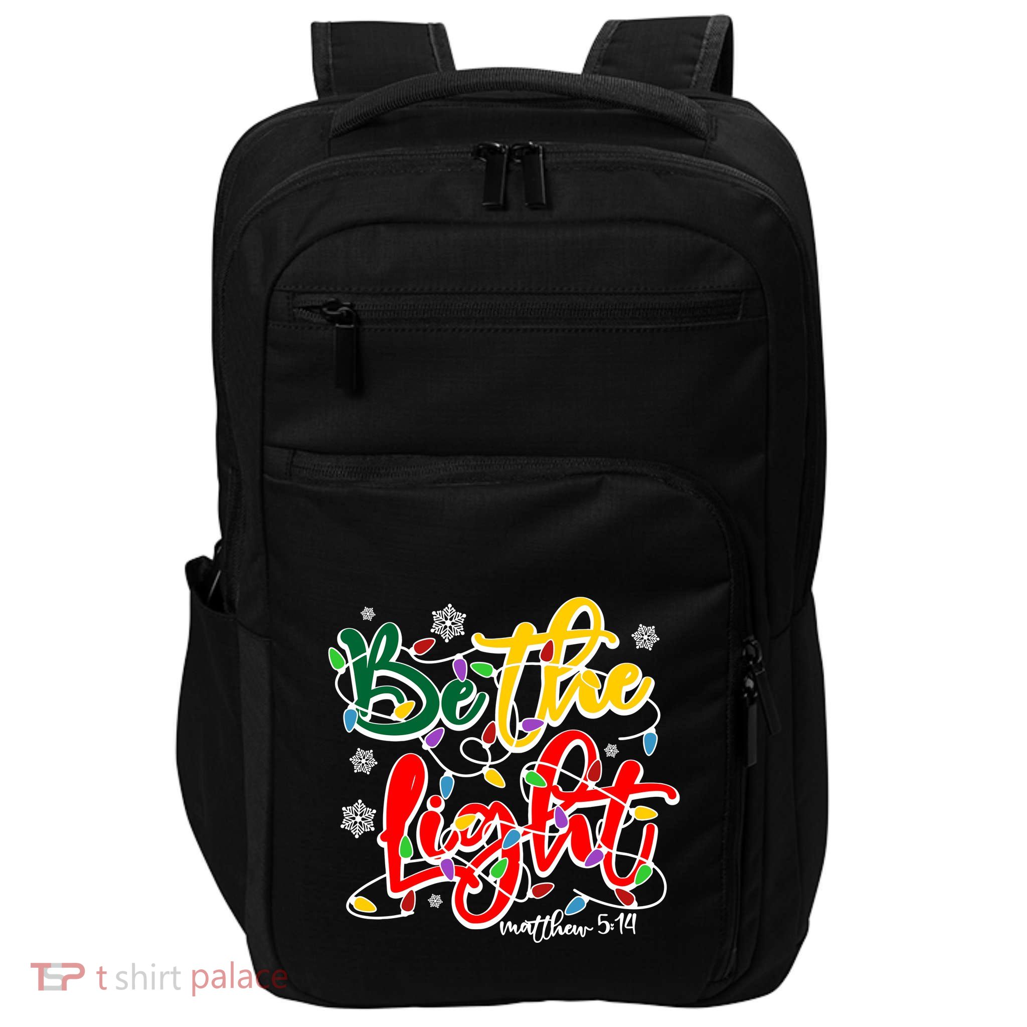 Be The Light Matthew 5 14 Jesus Christmas Lights Impact Tech Backpack