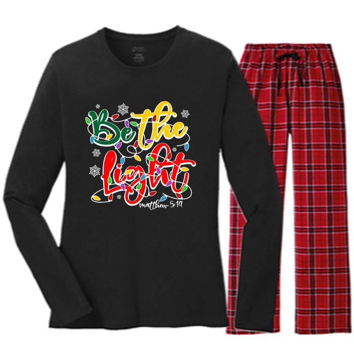 Be The Light Matthew 5 14 Jesus Christmas Lights Women's Long Sleeve Flannel Pajama Set 