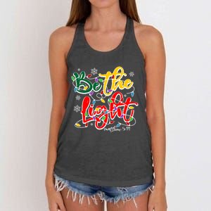 Be The Light Matthew 5 14 Jesus Christmas Lights Women's Knotted Racerback Tank