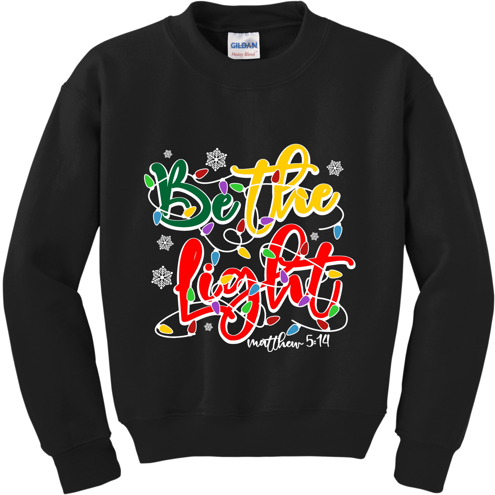 Be The Light Matthew 5 14 Jesus Christmas Lights Kids Sweatshirt