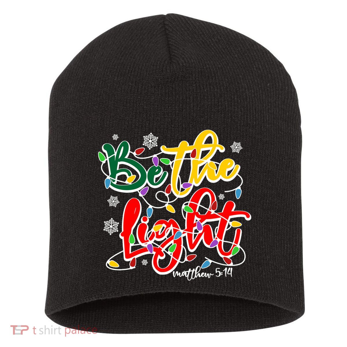 Be The Light Matthew 5 14 Jesus Christmas Lights Short Acrylic Beanie