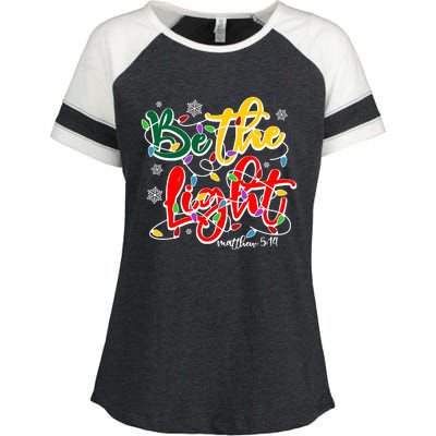 Be The Light Matthew 5 14 Jesus Christmas Lights Enza Ladies Jersey Colorblock Tee