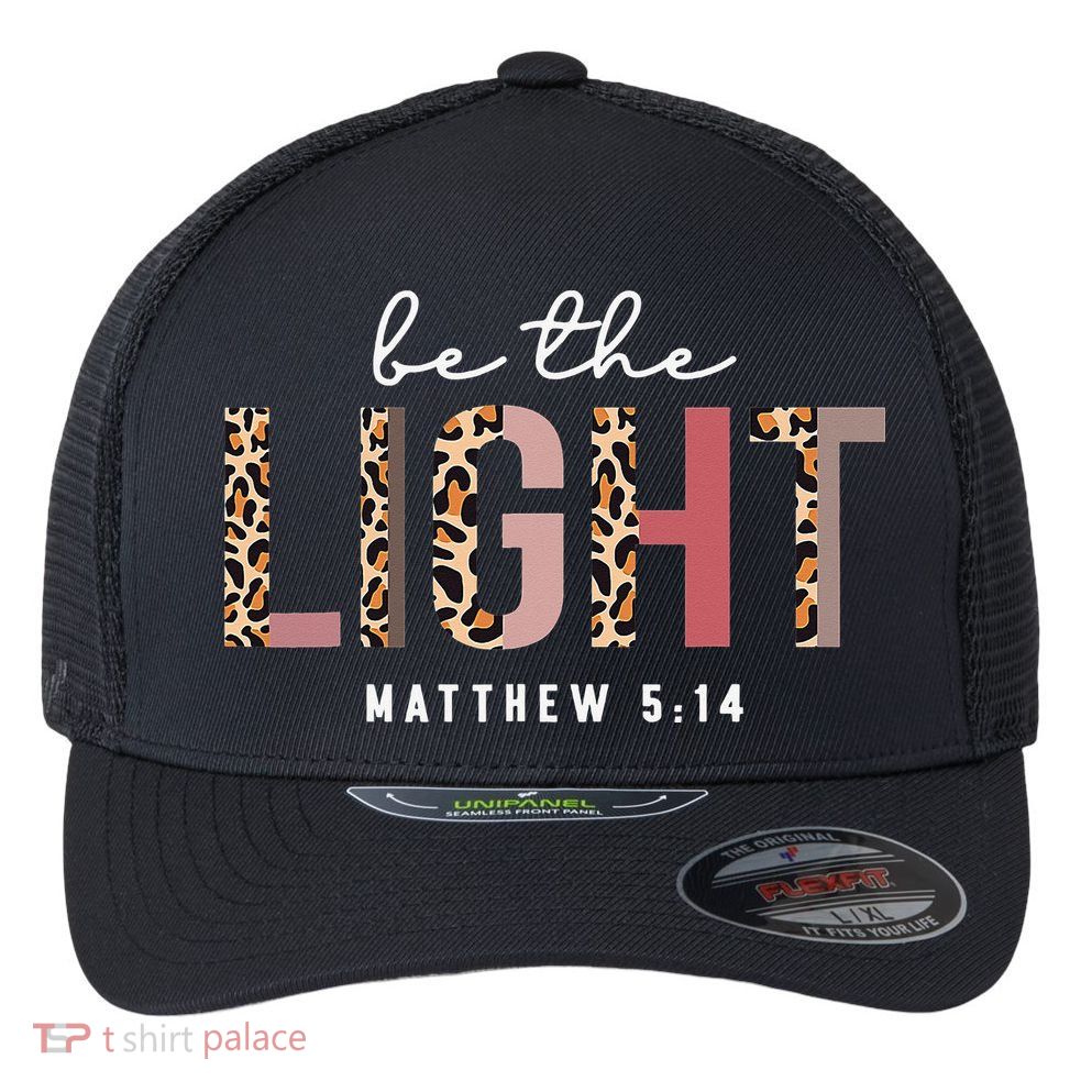 Be The Light Faith Jesus Christian Boho Leopard Cheetah Flexfit Unipanel Trucker Cap