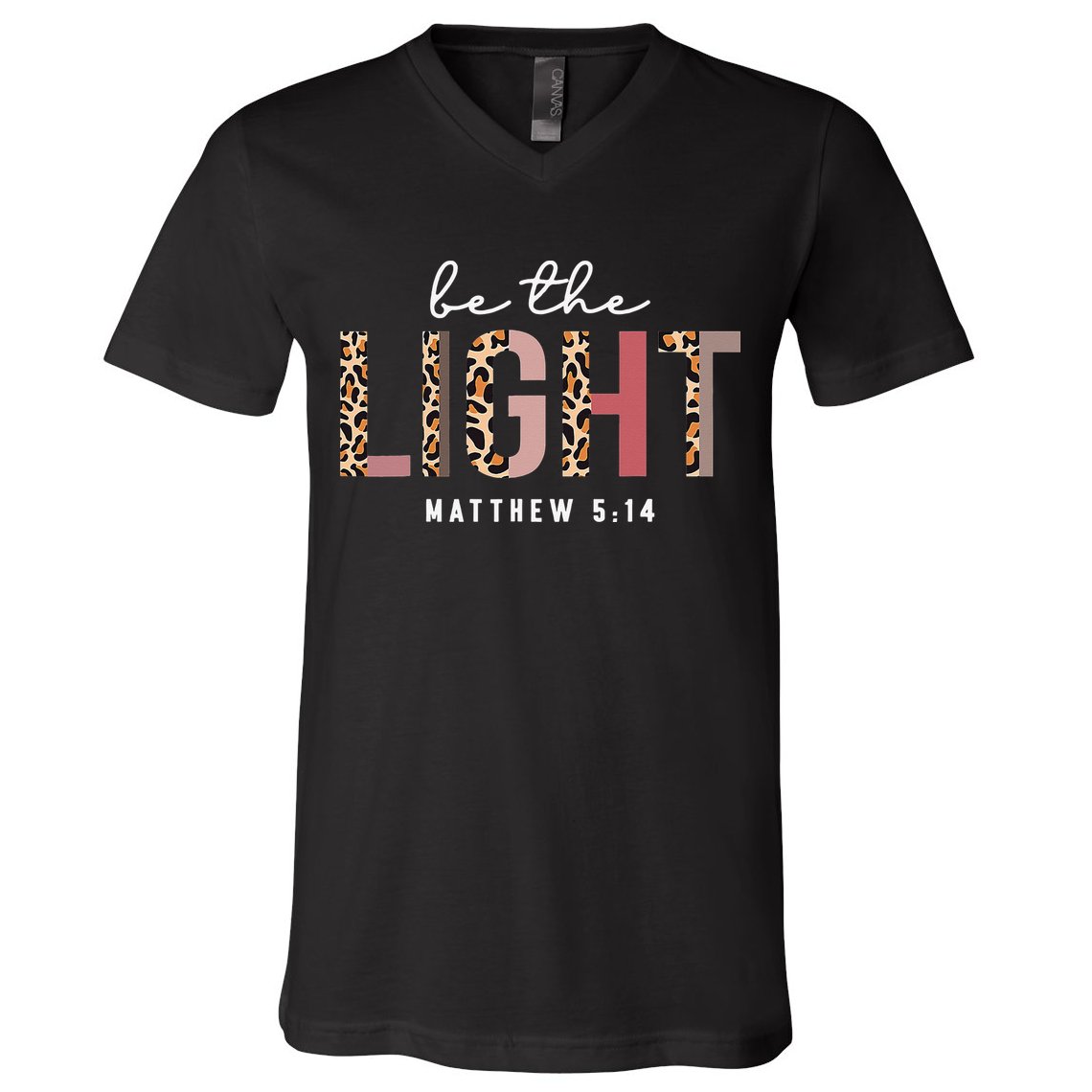 Be The Light Faith Jesus Christian Boho Leopard Cheetah V-Neck T-Shirt