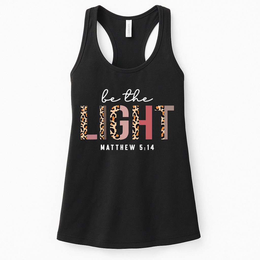 Be The Light Faith Jesus Christian Boho Leopard Cheetah Womens Tank Top