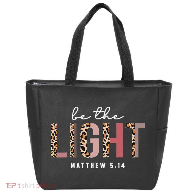 Be The Light Faith Jesus Christian Boho Leopard Cheetah Zip Tote Bag