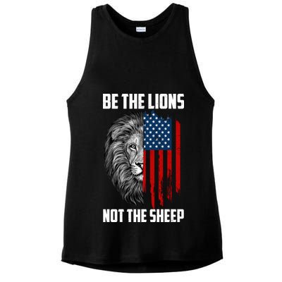 Be The Lions Not The Sheep USA American Flag Ladies PosiCharge Tri-Blend Wicking Tank