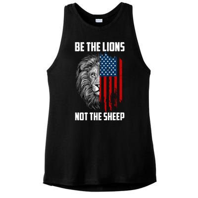 Be The Lions Not The Sheep USA American Flag Ladies PosiCharge Tri-Blend Wicking Tank