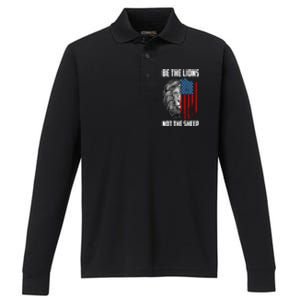 Be The Lions Not The Sheep USA American Flag Performance Long Sleeve Polo