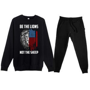 Be The Lions Not The Sheep USA American Flag Premium Crewneck Sweatsuit Set