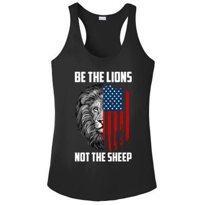 Be The Lions Not The Sheep USA American Flag Ladies PosiCharge Competitor Racerback Tank