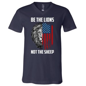 Be The Lions Not The Sheep USA American Flag V-Neck T-Shirt