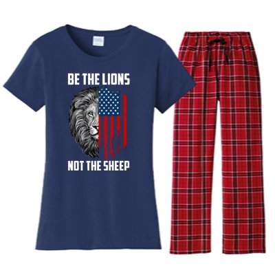 Be The Lions Not The Sheep USA American Flag Women's Flannel Pajama Set