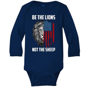 Be The Lions Not The Sheep USA American Flag Baby Long Sleeve Bodysuit