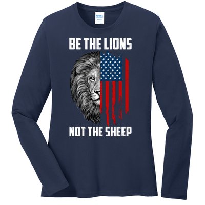 Be The Lions Not The Sheep USA American Flag Ladies Long Sleeve Shirt