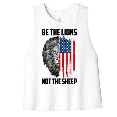 Be The Lions Not The Sheep USA American Flag Women's Racerback Cropped Tank