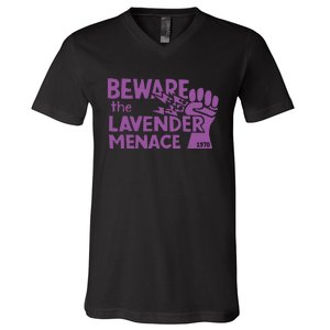 Beware The Lavender Menace 1970 Pride Lesbian Lavender Menace LGBT LGBTQ V-Neck T-Shirt