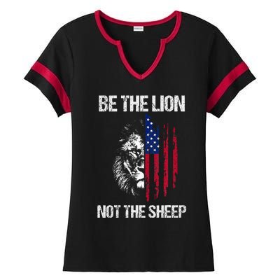 Be The Lion Not The American Patriotic Veteran Ladies Halftime Notch Neck Tee