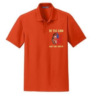 Be The Lion Not The Sheepp US Patriotic Veteran Dry Zone Grid Polo