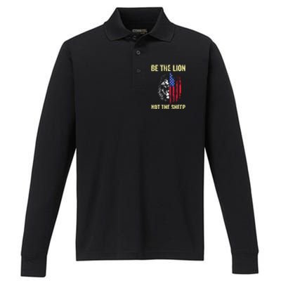 Be The Lion Not The Sheepp US Patriotic Veteran Performance Long Sleeve Polo