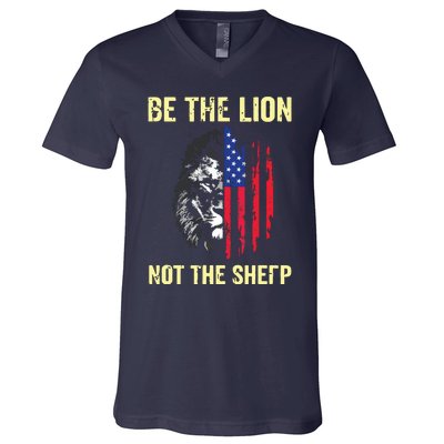 Be The Lion Not The Sheepp US Patriotic Veteran V-Neck T-Shirt