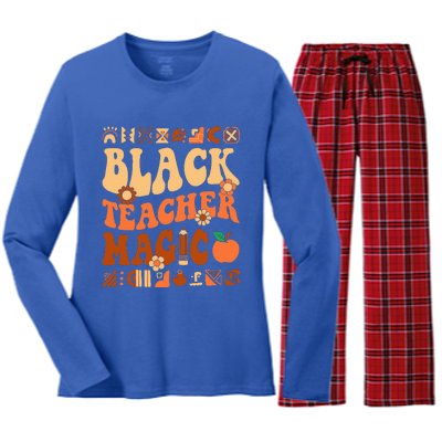 Black Teacher Magic Melanin Africa History Pride Teacher  Women's Long Sleeve Flannel Pajama Set 