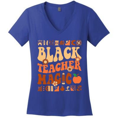 Black Teacher Magic Melanin Africa History Pride Teacher  Women's V-Neck T-Shirt