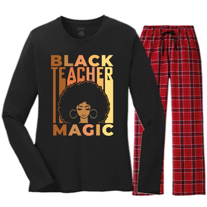 Black Teacher Magic Black History Month Melanin Women's Long Sleeve Flannel Pajama Set 