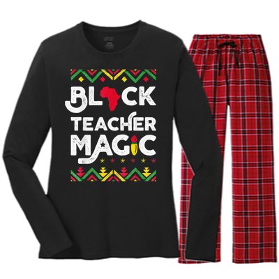 Black Teacher Magic Teacher Black History Month Women's Long Sleeve Flannel Pajama Set 